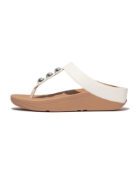 Fino Mirror-Dome Leather Toe-Post Sandals Urban White