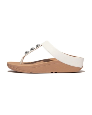 FitFlop Fino Mirror-Dome Leather Toe-Post Sandals Urban White
