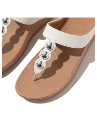 Fino Mirror-Dome Leather Toe-Post Sandals Urban White