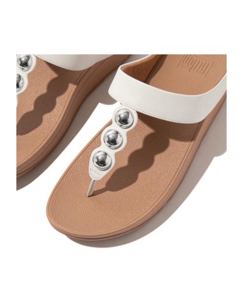Fino Mirror-Dome Leather Toe-Post Sandals Urban White