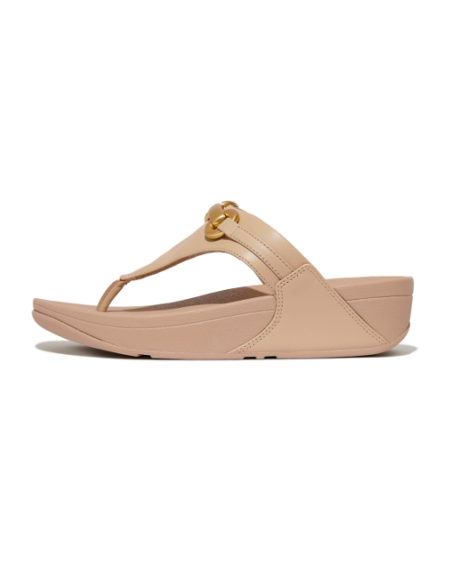Lulu Chunky-Snaffle Leather Toe-Post Sandals Classic Beige