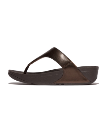 FitFlop Lulu Leather Toepost Metallic Chocolate Brown