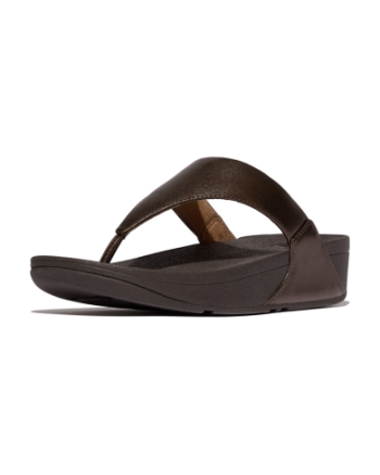 FitFlop Lulu Leather Toepost Metallic Chocolate Brown
