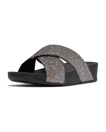 FitFlop Lulu Cross Slide - Glitterball Silver