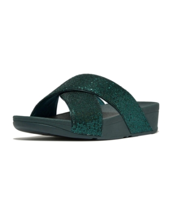 FitFlop Lulu Cross Slide - Glitterball Metallic Deep Teal