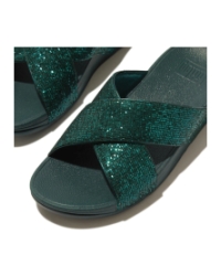 Lulu Cross Slide - Glitterball Metallic Deep Teal