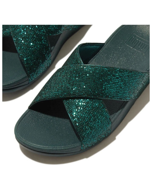 Lulu Cross Slide - Glitterball Metallic Deep Teal