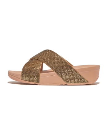FitFlop Lulu Cross Slide - Glitterball Old Gold
