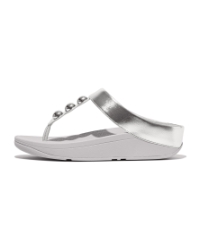 Fino Mirror-Dome Metallic-Leather Toe-Post Sandals Silver