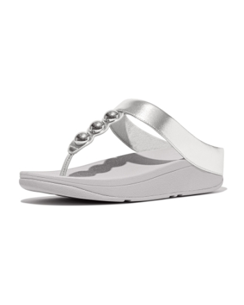 FitFlop Fino Mirror-Dome Metallic-Leather Toe-Post Sandals Silver