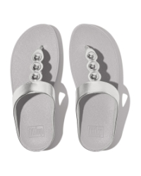 Fino Mirror-Dome Metallic-Leather Toe-Post Sandals Silver