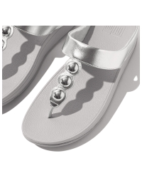 Fino Mirror-Dome Metallic-Leather Toe-Post Sandals Silver