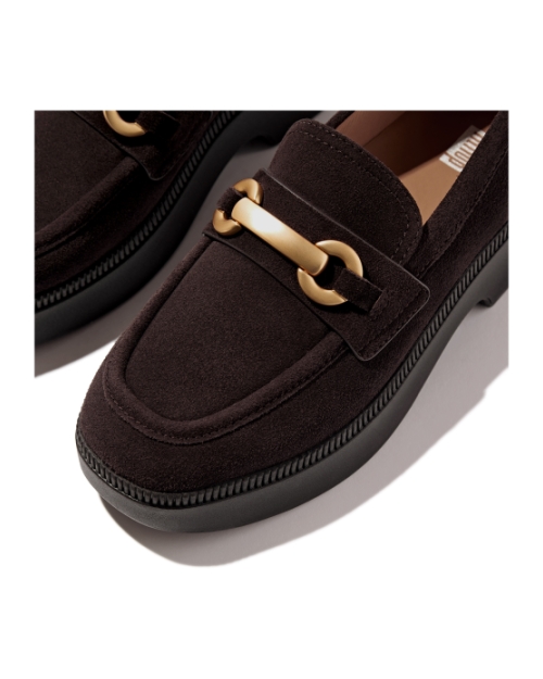 F-Luma Chunky-Snaffle Suede Demi-Wedge Loafers Chocolate Brown