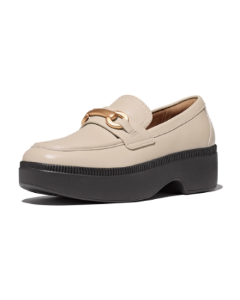 FitFlop F-Luma Chunky-Snaffle Leather Demi-Wedge Loafers Stone Beige