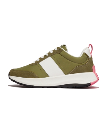 FitFlop F-Mode Flow Sneaker - Nylon & Suede Mix Camo-Green Mix