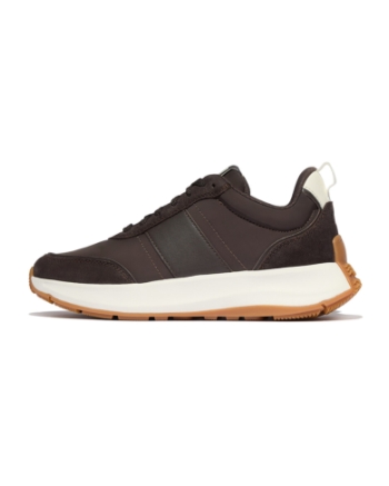 FitFlop F-Mode Flow Sneaker - Nylon & Suede Mix Chocolate Brown/Cream