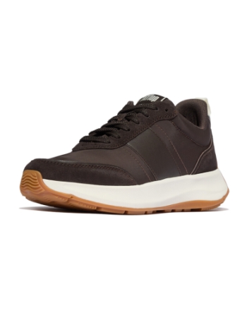 FitFlop F-Mode Flow Sneaker - Nylon & Suede Mix Chocolate Brown/Cream