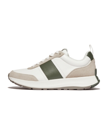 FitFlop F-Mode Flow Sneaker - Leather White/Safari Green