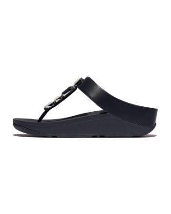 FitFlop Fino Multi-Stone Leather Toe-Post Sandals Midnight Navy