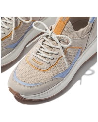 F-Mode  Suede/Knit Flatform Slip-On Laced Sneakers Paris Beige/Skywash Blue