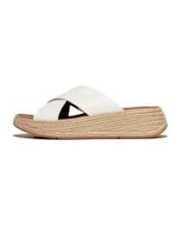 F-Mode Espadrille Leather Flatform Cross Slides Urban White