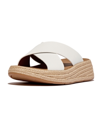 FitFlop F-Mode Espadrille Leather Flatform Cross Slides Urban White