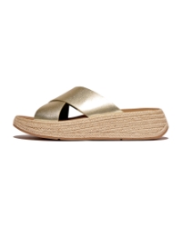F-Mode Espadrille Leather Flatform Cross Slides Platino