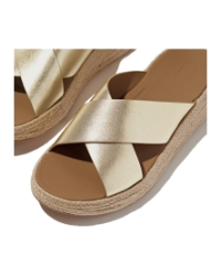 F-Mode Espadrille Leather Flatform Cross Slides Platino