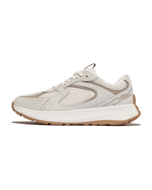 F-Mode Flow Suede/Mesh/Leather Flatform Sneakers Urban White