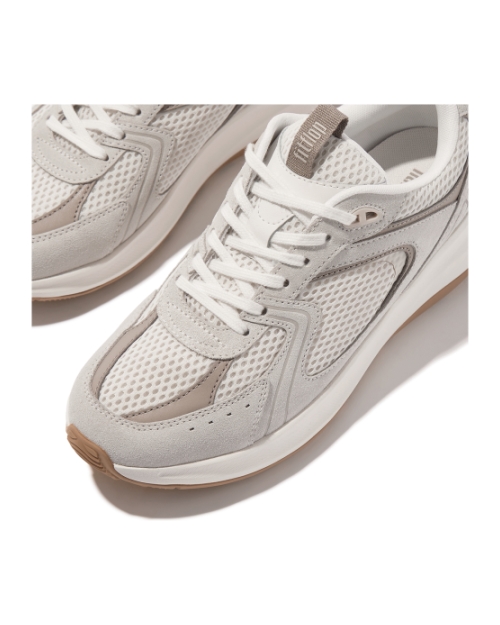 F-Mode Flow Suede/Mesh/Leather Flatform Sneakers Urban White