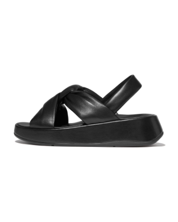 FitFlop F-Mode Knot Soft-Leather Flatform B/Strap Sandals All Black