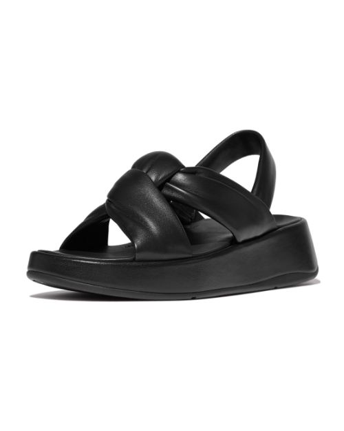 F-Mode Knot Soft-Leather Flatform B/Strap Sandals All Black