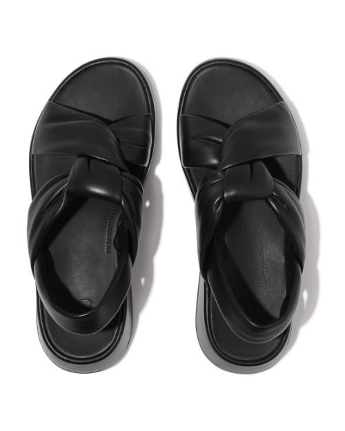 F-Mode Knot Soft-Leather Flatform B/Strap Sandals All Black