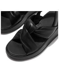 F-Mode Knot Soft-Leather Flatform B/Strap Sandals All Black
