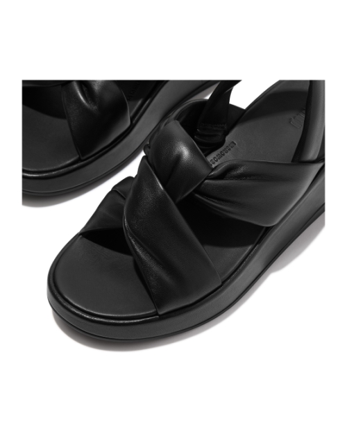 F-Mode Knot Soft-Leather Flatform B/Strap Sandals All Black