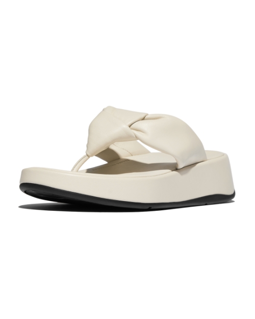 F-Mode Knot Soft-Leather Flatform Toe-Post Sandals Paris Beige