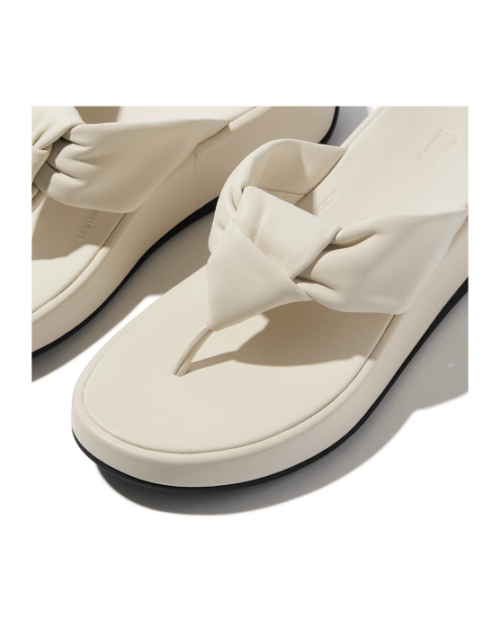 F-Mode Knot Soft-Leather Flatform Toe-Post Sandals Paris Beige