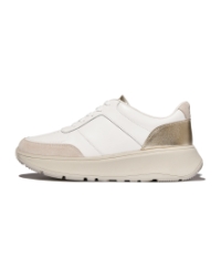F-Mode Leather/Suede/Metallic Flatform Sneakers Urban White/Platino