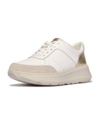 F-Mode Leather/Suede/Metallic Flatform Sneakers Urban White/Platino