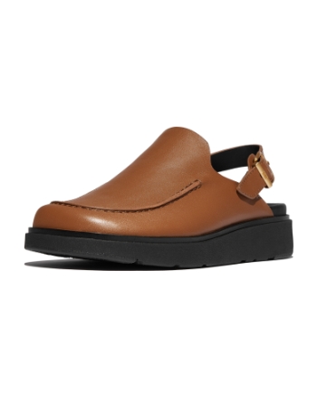 FitFlop Gen-FF Leather Back-Strap Moc Mules Deep Tan