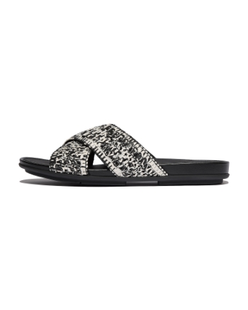 FitFlop Gracie Woven Cross Slides Black/Ivory Mix
