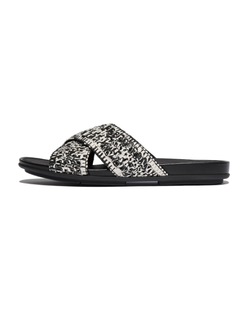 Gracie Woven Cross Slides Black/Ivory Mix