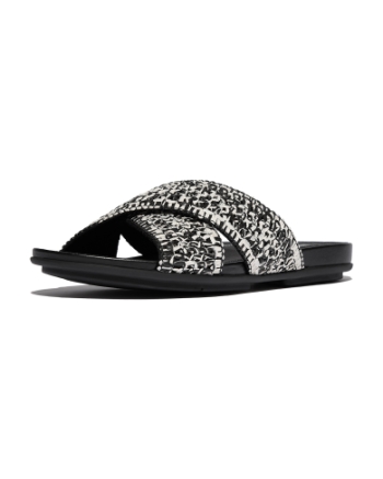 FitFlop Gracie Woven Cross Slides Black/Ivory Mix