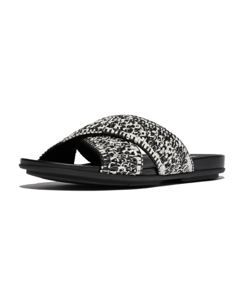 Gracie Woven Cross Slides Black/Ivory Mix