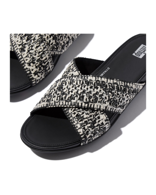Gracie Woven Cross Slides Black/Ivory Mix