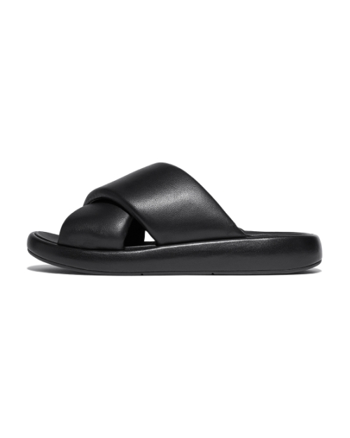 Iqushion D-Luxe Padded Leather Cross Slides All Black
