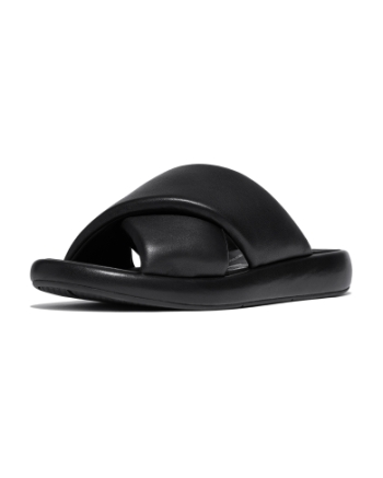 FitFlop Iqushion D-Luxe Padded Leather Cross Slides All Black