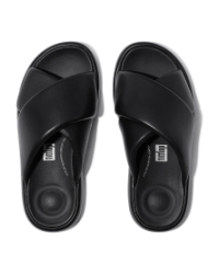 Iqushion D-Luxe Padded Leather Cross Slides All Black