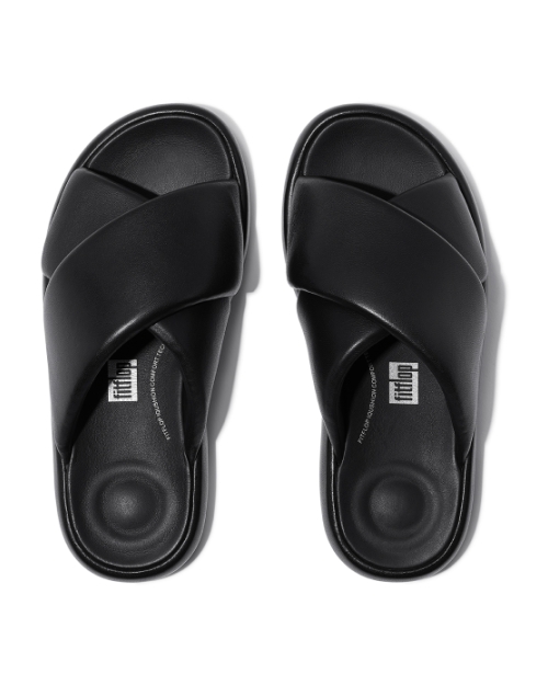 Iqushion D-Luxe Padded Leather Cross Slides All Black