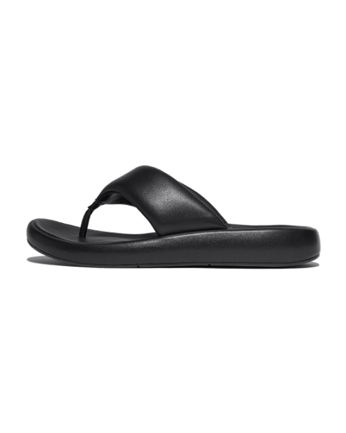Iqushion D-Luxe Padded Leather Toe-Post Sandals All Black